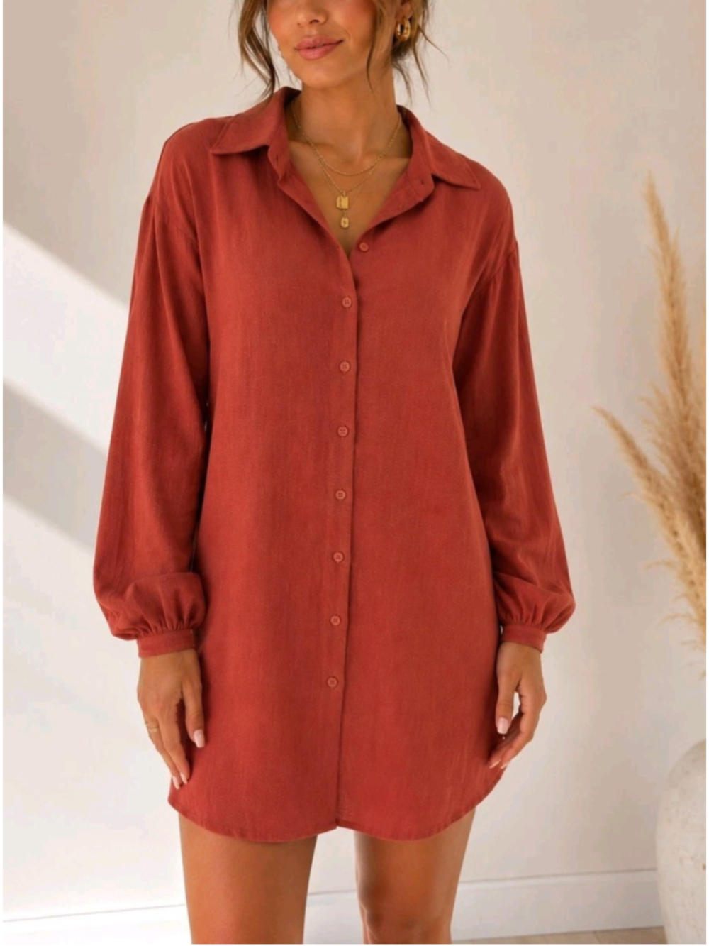 PrettyLittleThing Tall Shirt Dress Quiet Luxury Button Front Long Sleeve US 8